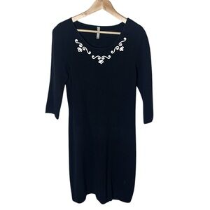 Hanna Andersson Black Combed Cotton Knit White Scroll Chest Dress Size M